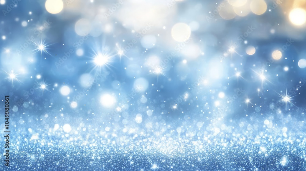 A mesmerizing light blue background filled with sparkling lights and shimmering snow dots evokes a magical winter feeling, creating an enchanting ambiance for celebrating the seasons beauty A mesmerizing light blue background filled with sparkling lights and shimmering snow dots evokes a magical winter feeling, creating an enchanting ambiance for celebrating the seasons beauty