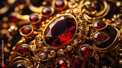 Elegant Red Gemstone in Intricate Gold Design