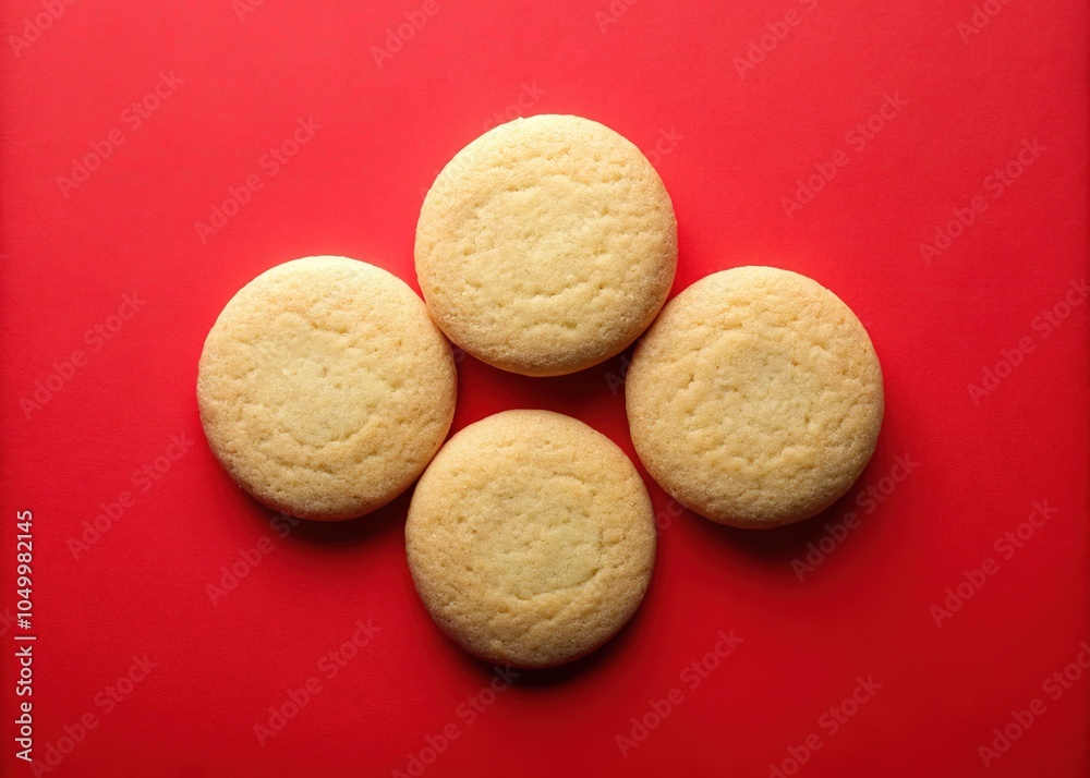 Crimson canvas, sugar cookies nestled, minimal beauty.