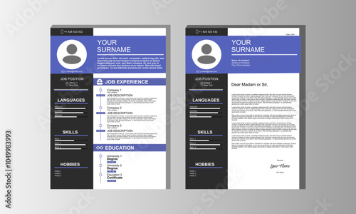 Black and white Resume and Curriculum Vitae Template with blue accents