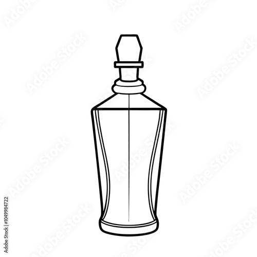 Perfume glass bottle realistic transparent, abstract geometric technical, blank white cosmetic cone shape bottle cap vector illustration