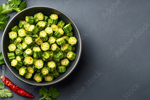 Sliced Green Okra Rounds in a Bowl
