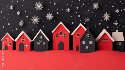 Charming Winter Scene with Snowflakes and Houses