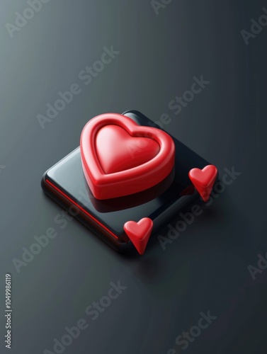 Heart with two smaller hearts on top of it. The heart is red and the two smaller hearts are also red. Concept of love and affection