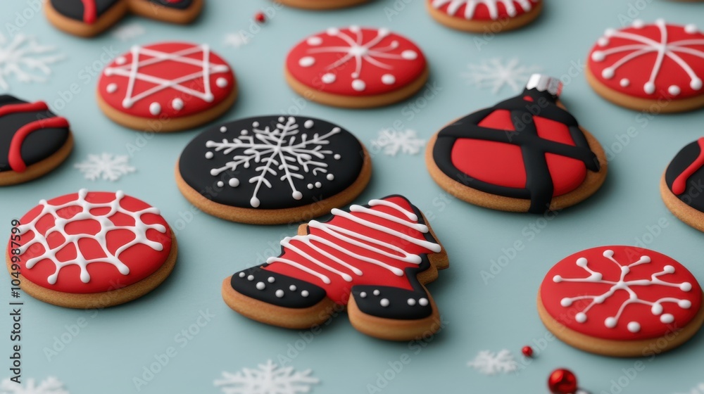 Festive Red and Black Christmas Cookies Display Festive Red and Black Christmas Cookies Display
