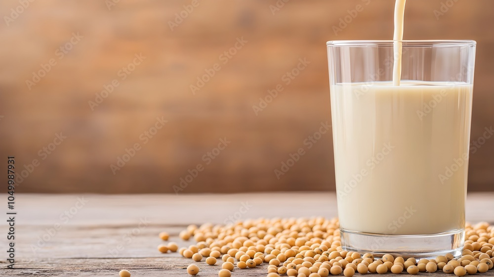 Warm Golden Soy Milk Poured Into a Glass Warm Golden Soy Milk Poured Into a Glass