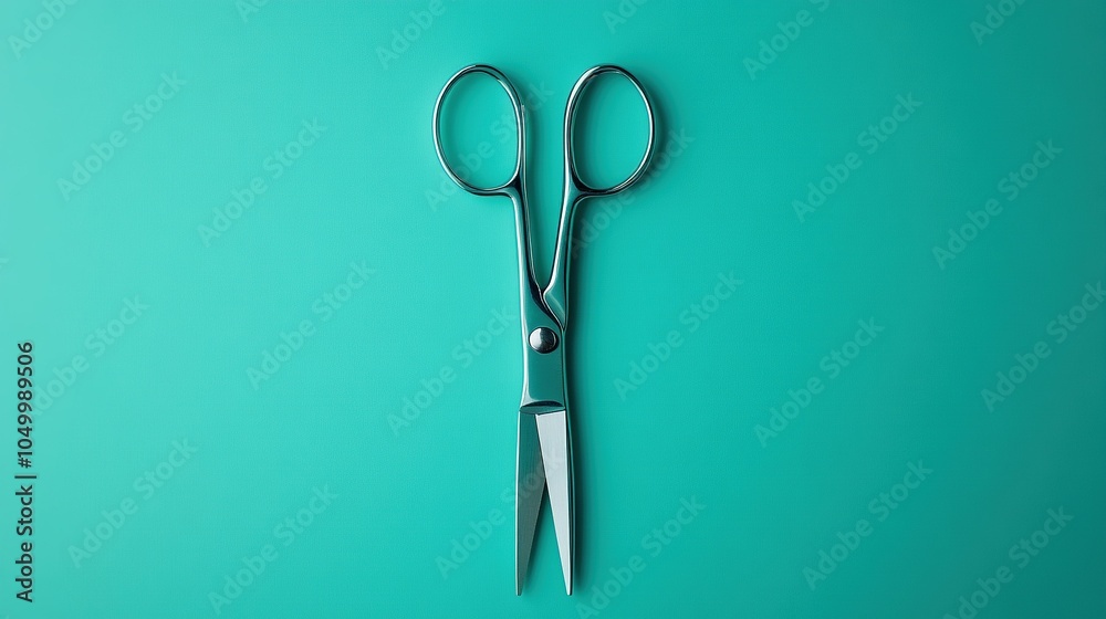 A minimalist image of scissors isolated against a solid green background. The sharp, clean design of the scissors stands out, emphasizing simplicity and precision A minimalist image of scissors isolated against a solid green background. The sharp, clean design of the scissors stands out, emphasizing simplicity and precision