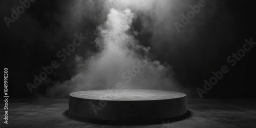 Wallpaper Mural Black and white photo of a round stage with a lot of smoke. The stage is empty and the smoke is coming from a small hole in the center. Scene is mysterious and eerie Torontodigital.ca