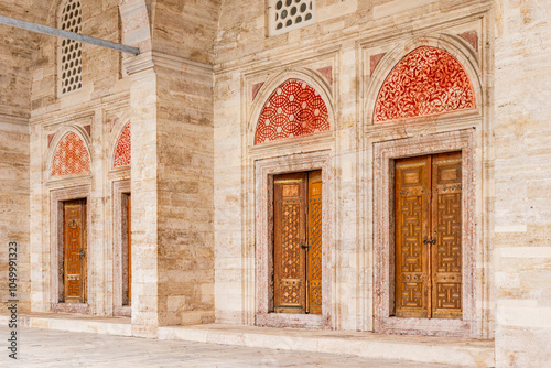 ornamental details of the windows in the courtyard of the Şehzade Mosque. photo