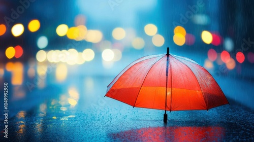 Wallpaper Mural Bright Umbrella in Heavy Rain on City Street Torontodigital.ca