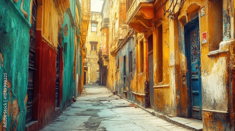 Fototapeta premium Colorful Alleyway in Vibrant Urban Environment