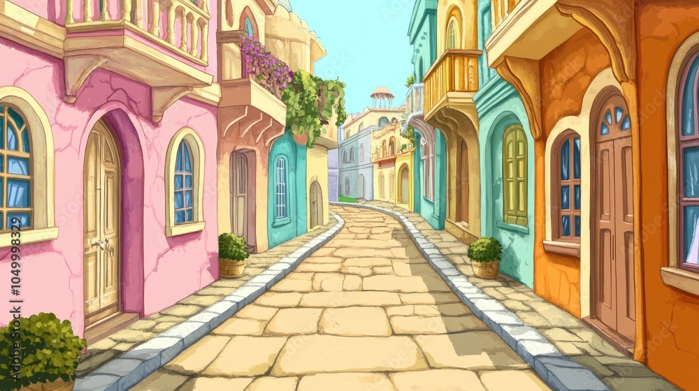 Obraz premium Colorful Street in a Quaint Village Scene
