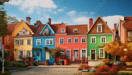 Colorful detached house in the old town and a blue sky