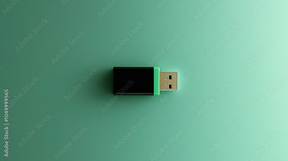 A minimalist image of a USB flash drive isolated against a solid green background. The compact, practical design contrasts with the vibrant green, emphasizing simplicity and focus A minimalist image of a USB flash drive isolated against a solid green background. The compact, practical design contrasts with the vibrant green, emphasizing simplicity and focus