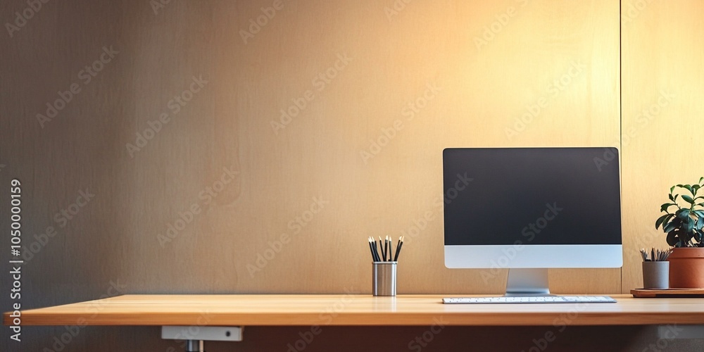 minimal style Desk workspace. copy space. simple modern.