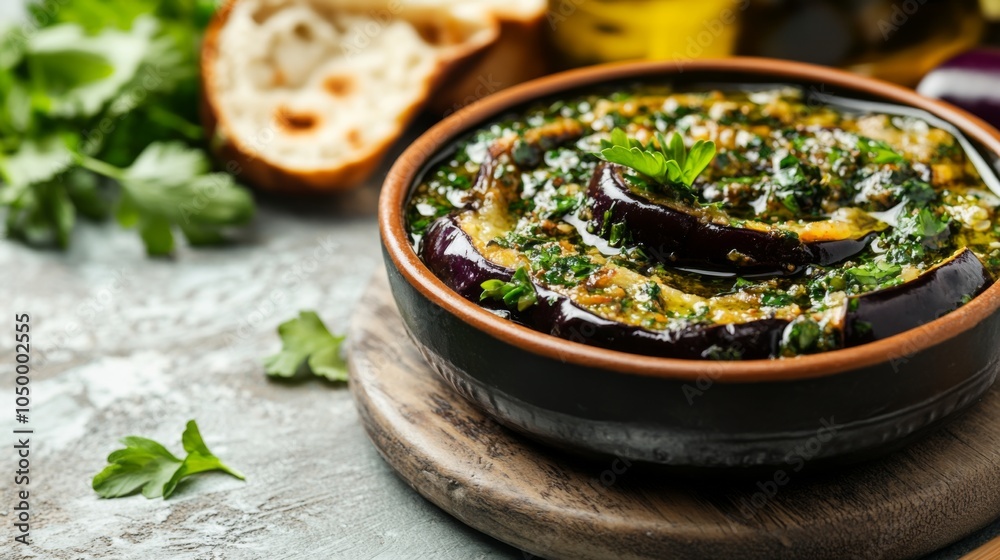Roasted Eggplant Dip on Minimalist Background