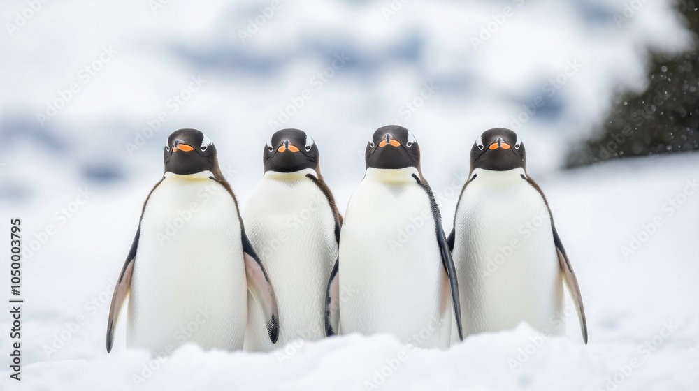 Fototapeta premium Penguins Huddling Together for Warmth in Cold Environment