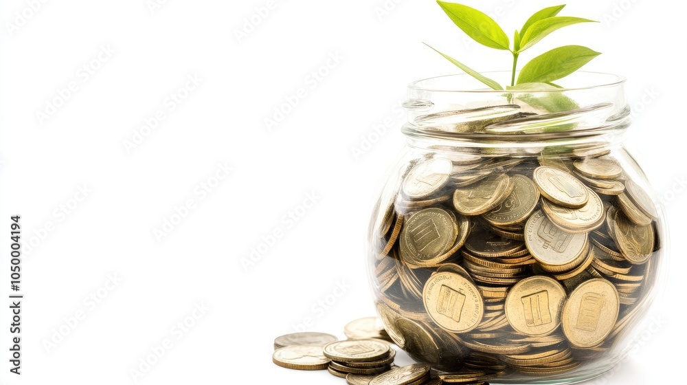 Coins and Plant in Jar Symbolizing Growth and Investment Coins and Plant in Jar Symbolizing Growth and Investment