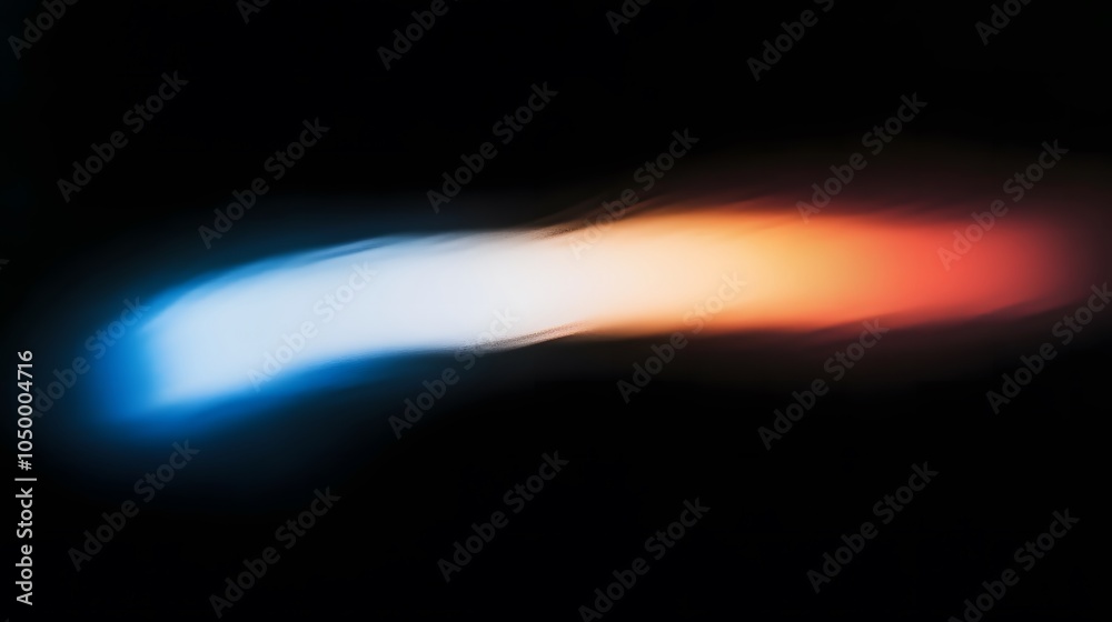 Blurred, Grainy Image with Long Curved Object in Red and Blue Gradient on Black Background for a Bold and Abstract Visual Style Blurred, Grainy Image with Long Curved Object in Red and Blue Gradient on Black Background for a Bold and Abstract Visual Style