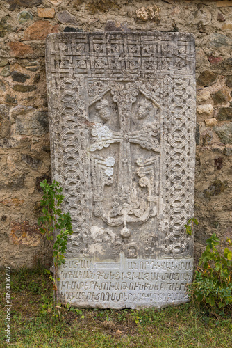 Graves with religion symbols in Gandzasar Monastery. Vank, Nagorno-Karabakh, Azerbaijan. photo