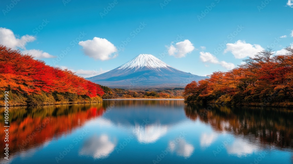 Fototapeta premium Snow-Capped Mount Fuji Under Clear Blue Sky