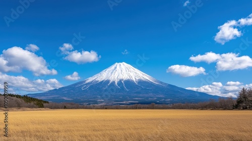 Majestic View of Snow-Capped Mount Fuji Landscape