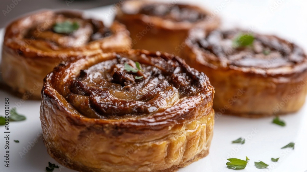 Elegant Meat Pies on White Background Elegant Meat Pies on White Background