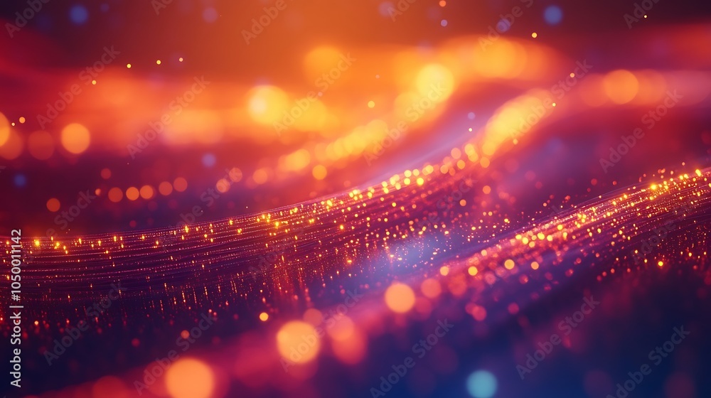 Fototapeta premium Abstract glowing waves with sparkling particles.