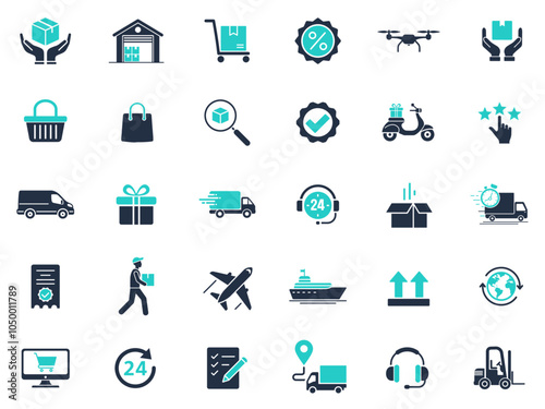 Global Logistics Delivery Services Icons Set for E-commerce and Shipping. icon Vector illustration