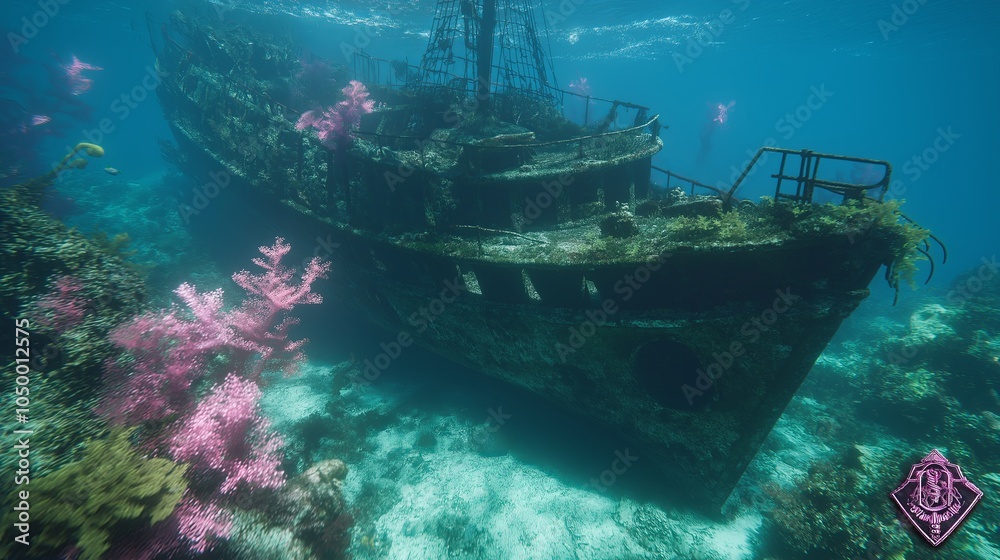 Fototapeta premium An underwater scene showcasing vibrant coral formations, tropical fish