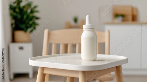 Newborn Bottle on High Chair in Soft Decor photo