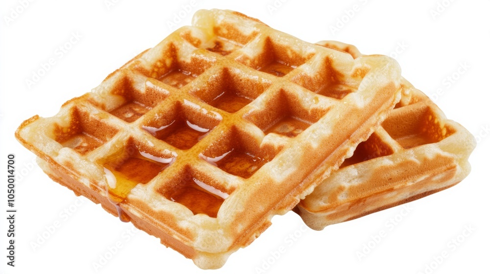 Waffles Drizzled with Honey on Isolated Background Waffles Drizzled with Honey on Isolated Background