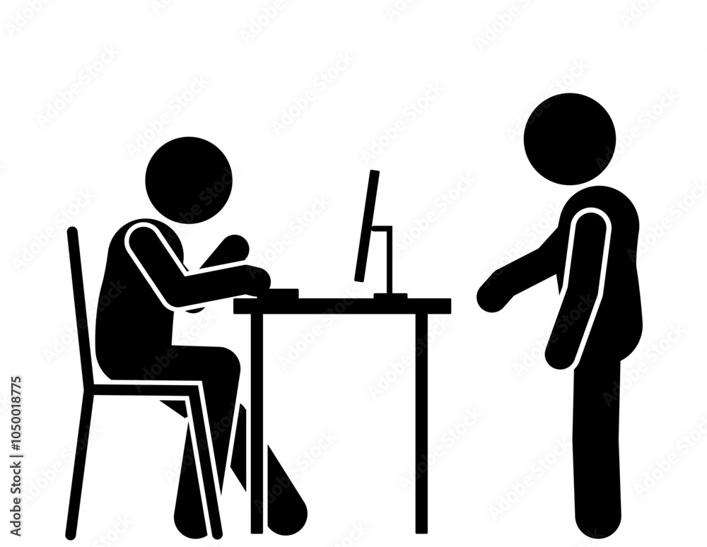 illustration of a stick figure or flat character working in an office with a computer illustration of a stick figure or flat character working in an office with a computer