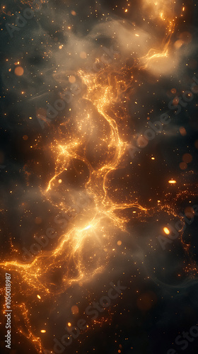 Illustration AI glowing abstract golden energy with cosmic background. Concept background.