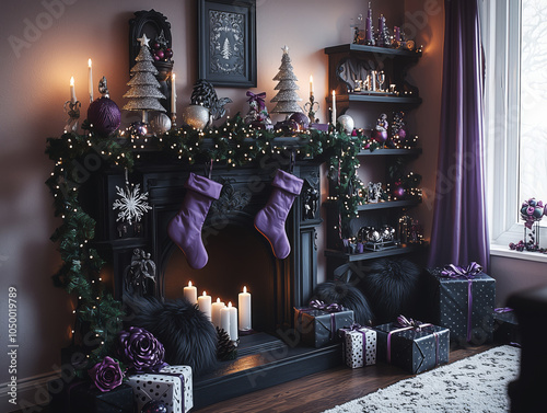 Christmas emo interior with dark festive decor photo