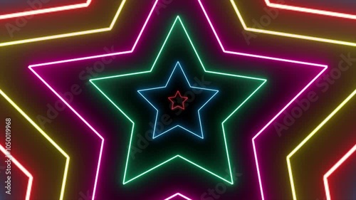 Multicolor star neon background, for holiday celebration party. Seamless loop, 4k animation.