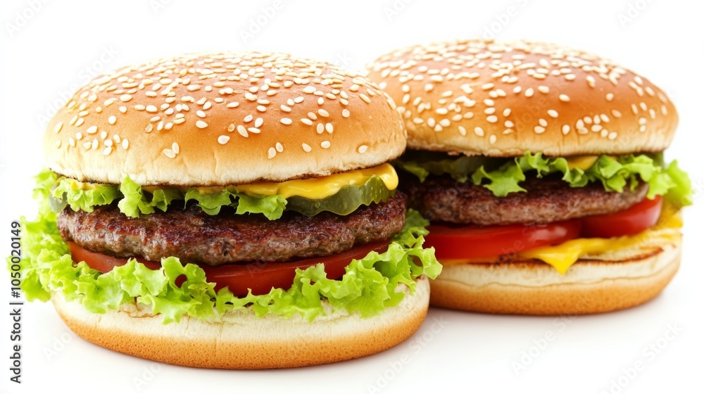 Rustic Burgers on White Background with High Contrast Rustic Burgers on White Background with High Contrast