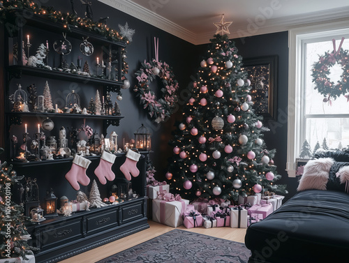 Christmas interior cute emo style with cozy decor