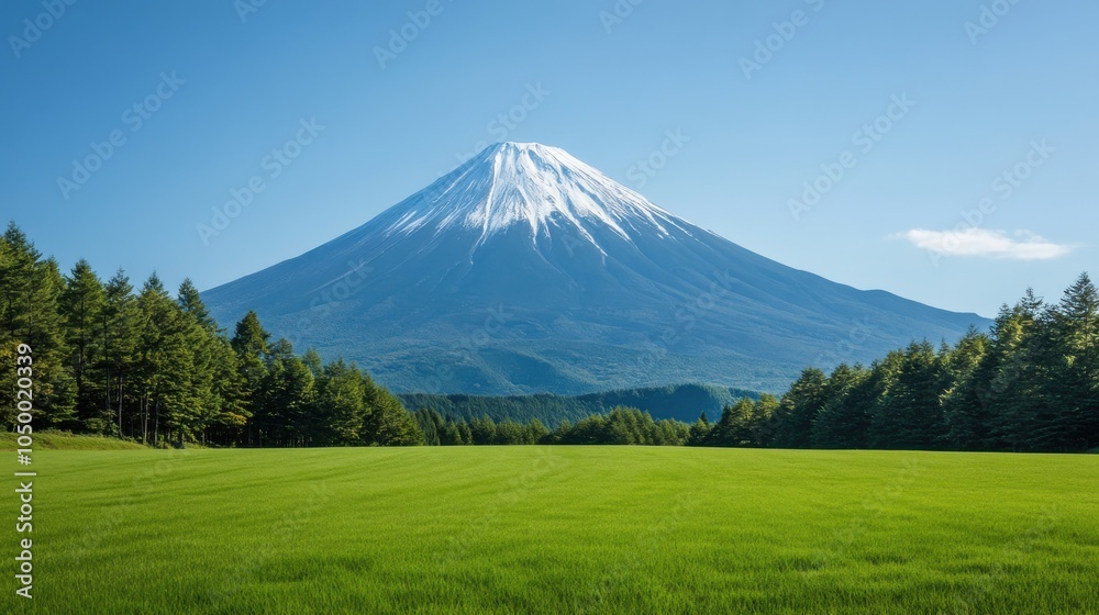 Scenic View of Mount Fuji Surrounded by Green Forests Scenic View of Mount Fuji Surrounded by Green Forests