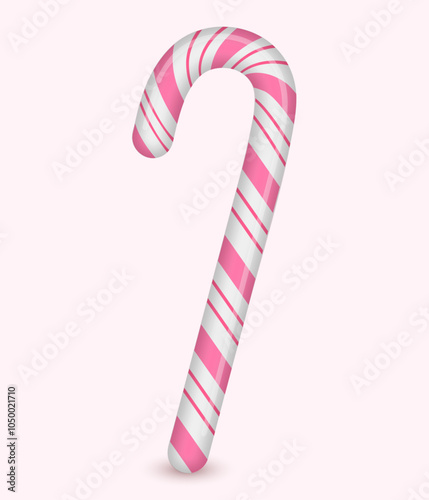 Pink Candy Cane isolated vector illustration. Pink Christmas Candy flat design.