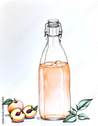 Inky illustration of peach kombucha lora sc outlines 0.5 sc outline photo