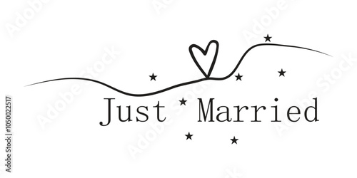 JUST MARRIED hand drawn lettering words vector icon. vector illustration.