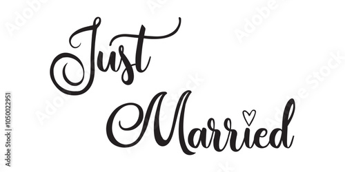 JUST MARRIED hand drawn lettering words vector icon. vector illustration.