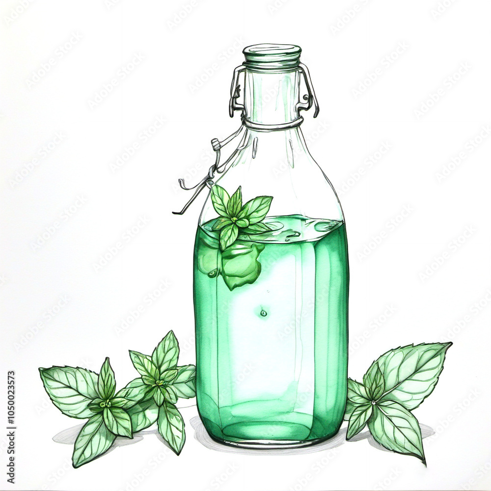 Inky illustration of mint kombucha Inky illustration of mint kombucha