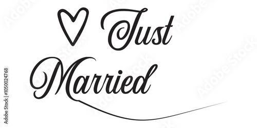 JUST MARRIED hand drawn lettering words vector icon. vector illustration.