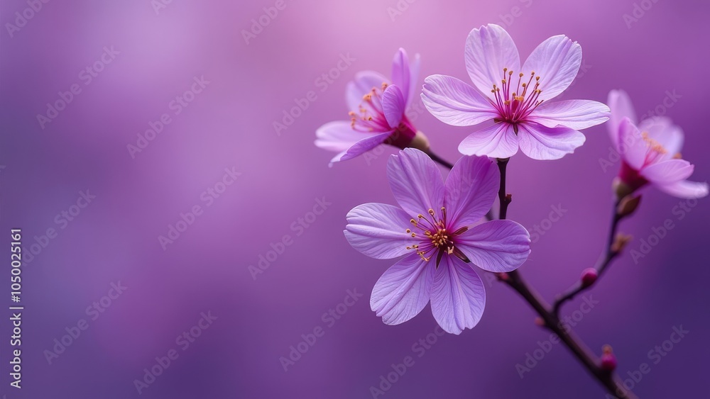 Elegant cherry blossoms in bloom against a soft purple background