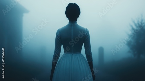 Ethereal Spirit of a Young Woman in White Dress