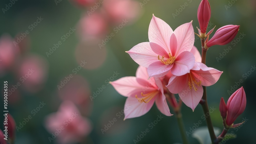 Fototapeta premium Serene pink orchids blooming in soft focus serenity