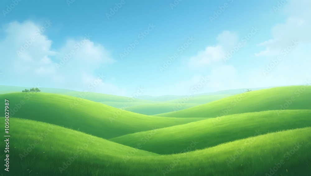 Tranquil green hills under blue sky with drifting clouds Tranquil green hills under blue sky with drifting clouds