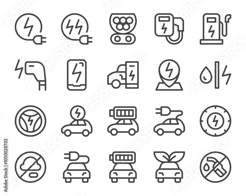 electric car,ev car line icon set